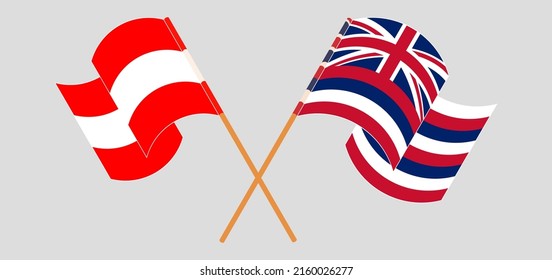Crossed and waving flags of Austria and The State Of Hawaii. Vector illustration
