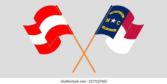 Crossed and waving flags of Austria and The State of North Carolina. Vector illustration
