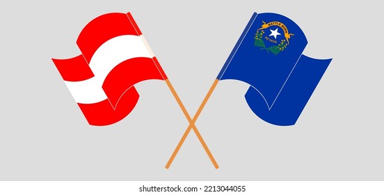 Crossed and waving flags of Austria and The State of Nevada. Vector illustration
