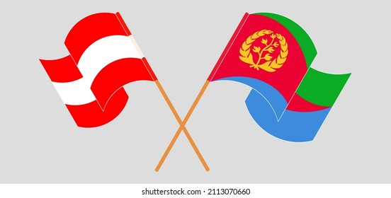 Crossed and waving flags of Austria and the United Arab Emirates. Vector illustration
