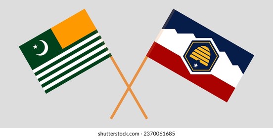 Crossed and waving flags of Azad Kashmir and The State of Utah. Vector illustration
