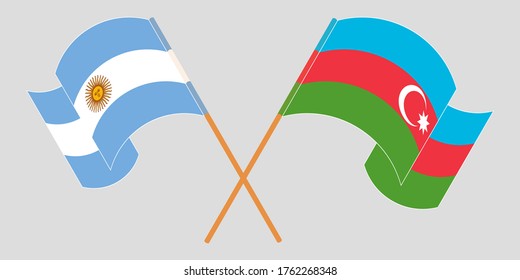 Crossed and waving flags of Azerbaijan and Argentina