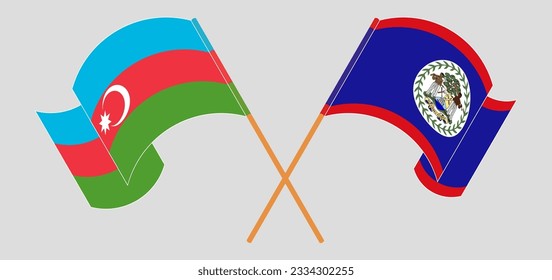 Crossed and waving flags of Azerbaijan and Belize. Vector illustration

