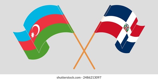 Crossed and waving flags of Azerbaijan and Dominican Republic. Vector illustration
