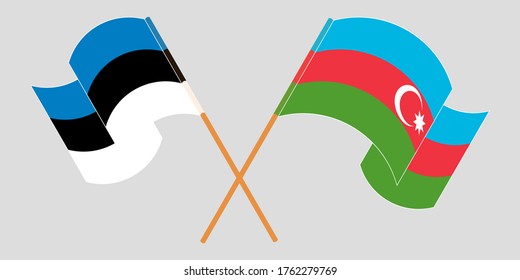 Crossed and waving flags of Azerbaijan and Estonia