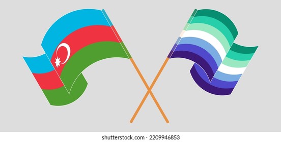 Crossed And Waving Flags Of Azerbaijan And Gay Men Pride. Vector Illustration
