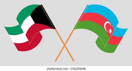 Cruzados y ondeando banderas de Azerbaiyán y Kuwait