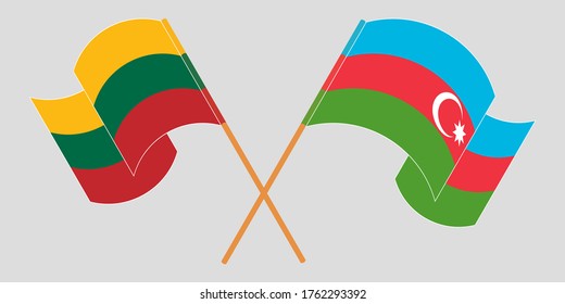 Crossed and waving flags of Azerbaijan and Lithuania