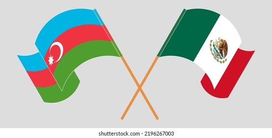 Crossed and waving flags of Azerbaijan and Mexico. Vector illustration
