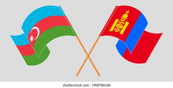 Crossed and waving flags of Azerbaijan and Mongolia