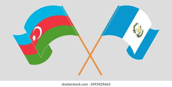 Crossed and waving flags of Azerbaijan and Republic of Guatemala. Vector illustration
