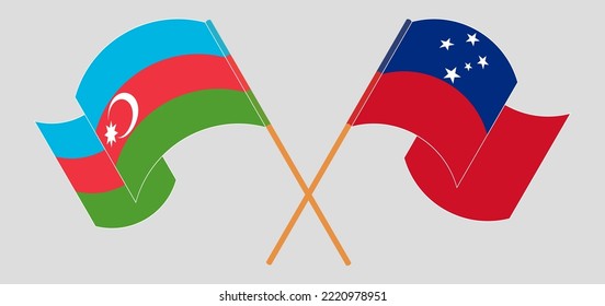 Crossed and waving flags of Azerbaijan and Samoa. Vector illustration
