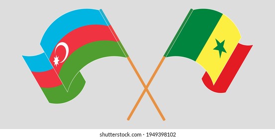 Crossed and waving flags of Azerbaijan and Senegal