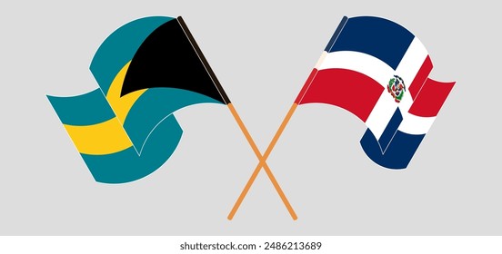 Crossed and waving flags of the Bahamas and Dominican Republic. Vector illustration
