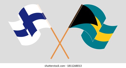 Crossed and waving flags of Bahamas and Finland