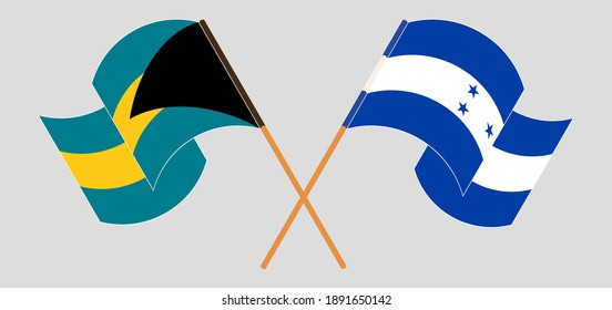 Crossed and waving flags of the Bahamas and Honduras