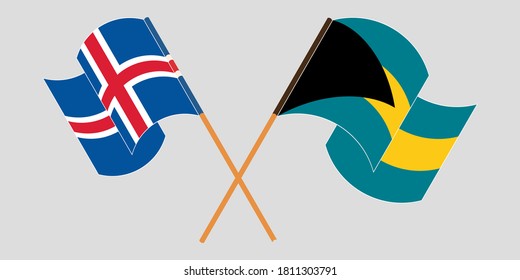 Crossed and waving flags of Bahamas and Iceland