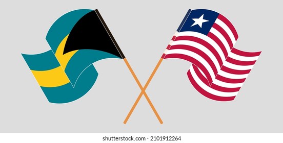 Crossed and waving flags of the Bahamas and Liberia. Vector illustration
