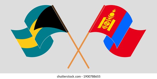 Crossed and waving flags of the Bahamas and Mongolia