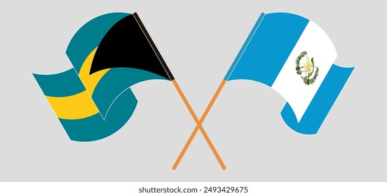 Crossed and waving flags of the Bahamas and Republic of Guatemala. Vector illustration
