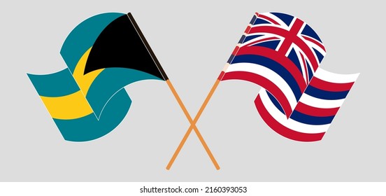Crossed and waving flags of the Bahamas and The State Of Hawaii. Vector illustration
