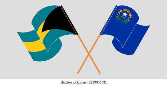 Crossed and waving flags of the Bahamas and The State of Nevada. Vector illustration
