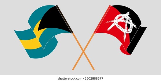 Crossed and waving flags of Bahrain and Anarchy. Vector illustration
