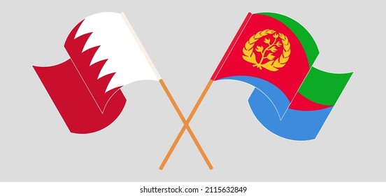 Crossed and waving flags of Bahrain and Eritrea. Vector illustration
