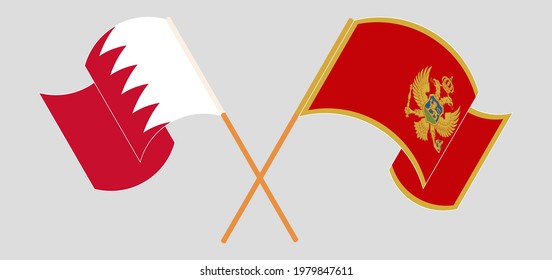 Crossed and waving flags of Bahrain and Montenegro