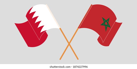 Crossed and waving flags of Bahrain and Morocco