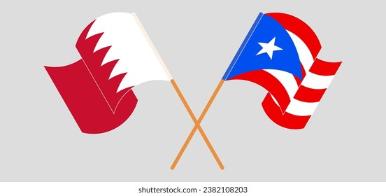 Crossed and waving flags of Bahrain and Puerto Rico. Vector illustration
