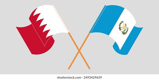 Cruzadas y ondeando banderas de Bahréin y la República de Guatemala. Ilustración vectorial
