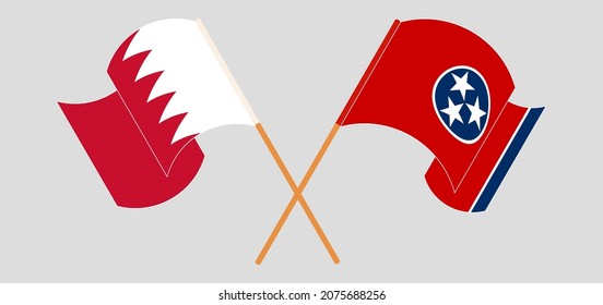 Crossed and waving flags of Bahrain and The State of Tennessee. Vector illustration
