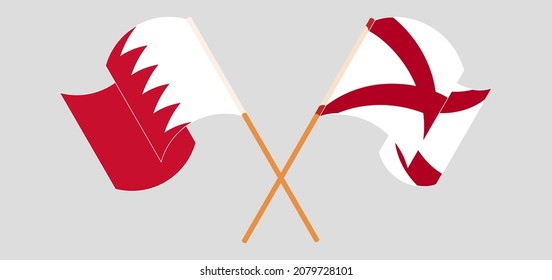 Crossed and waving flags of Bahrain and The State of Alabama. Vector illustration
