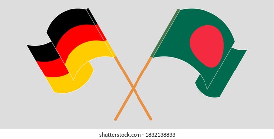 Crossed and waving flags of Bangladesh and Germany