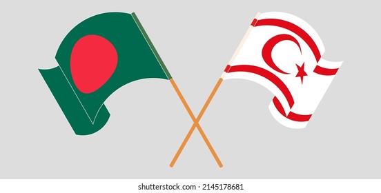 Crossed and waving flags of Bangladesh and Northern Cyprus. Vector illustration
