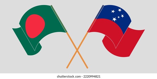 Crossed and waving flags of Bangladesh and Samoa. Vector illustration

