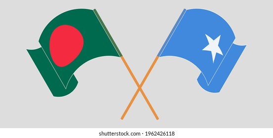 Crossed and waving flags of Bangladesh and Somalia