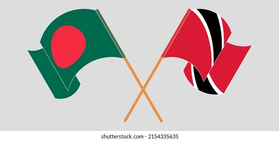 Crossed and waving flags of Bangladesh and Trinidad and Tobago. Vector illustration
