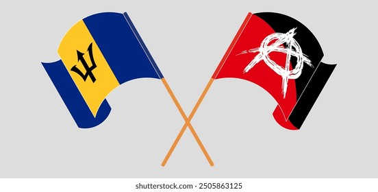 Crossed and waving flags of Barbados and Anarchy. Vector illustration
