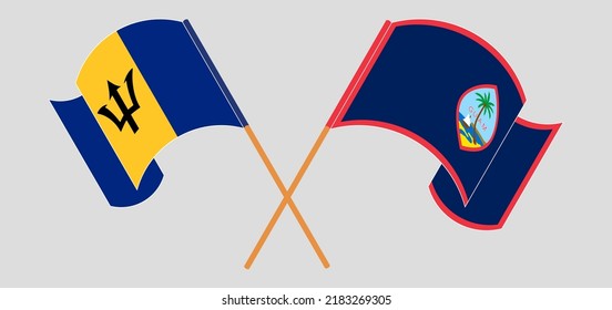 Crossed and waving flags of Barbados and Guam. Vector illustration
