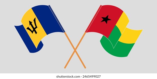 Crossed and waving flags of Barbados and Guinea-Bissau. Vector illustration
