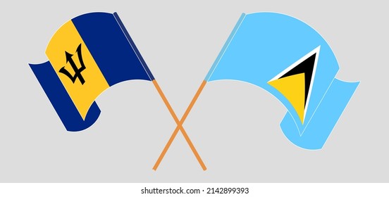 Gekreuzte und wehende Flaggen von Barbados und Saint Lucia