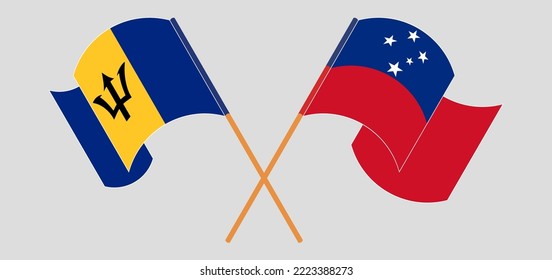 Cruzan y ondean banderas de Barbados y Samoa. Ilustración del vector
