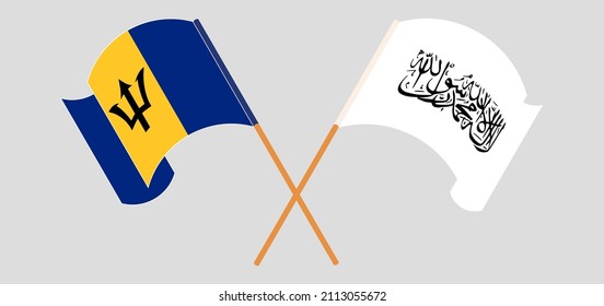 Crossed and waving flags of Barbados and Taliban. Vector illustration
