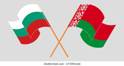 Crossed and waving flags of Belarus and Bulgaria