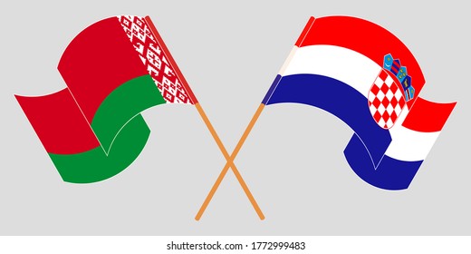 Crossed and waving flags of Belarus and Croatia