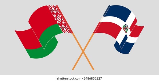 Crossed and waving flags of Belarus and Dominican Republic. Vector illustration
