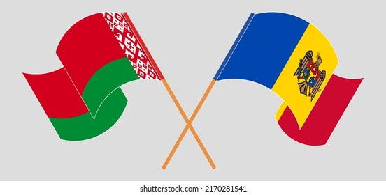 Crossed and waving flags of Belarus and Moldova. Vector illustration
