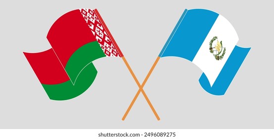 Banderas cruzadas y ondeando de Bielorrusia y República de Guatemala. Ilustración vectorial
